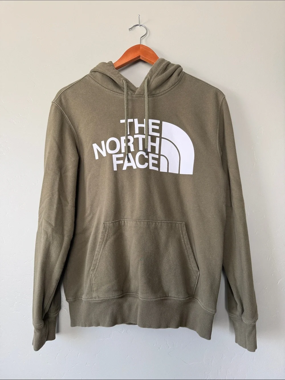 The North Face Men's Olive Green Pullover Hoodie with White Logo